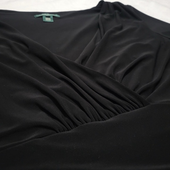 LAUREN Ralph Lauren Black Ruched Jersey Sheath Dress Size 16W VNeck  3/4 Sleeve - Picture 4 of 8
